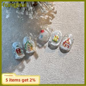 fanghui สติกเกอร์ติดเล็บรูปซานตาคลอสรูปตุ๊กตาหิมะวันคริสต์มาสน่ารักสติกเกอร์ศิลปะน่ารักๆแบบ DIY อุปกรณ์ตกแต่งเล็บสำหรับปีใหม่