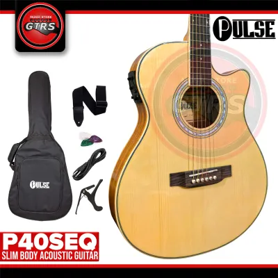 Pulse P40SEQ Slim Body Acoustic Guitar 40 inches Acoustic Guitar with Pickup and Accessories