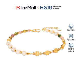 Lắc Tay Nữ Bạc HGJG 925 Ngọc Trai Hoa Nhí Dễ Thương Đá Tourmaline Năng Lượng Đeo Hằng Ngày
