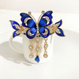 Retro Butterfly Crab Clip Metal Tassel Rhinestone Elegant Fairy Hair Clip Hair Claw Back of The Head Ponytail Hairpin Hair Accessories for Women Mothers Day Gift