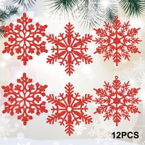 ECOCOKU 12pcs/set DIY Christmas Snowflake Pendants Plastic Glitter Snowflake Christmas Artificial Snowflake Cute Handmade XmasTree Hanging Ornament Christmas