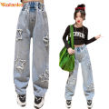 Rolanko Girls Jean Trousers Kids Wide Leg Baggy Denim Bottom Straight Pants Children Casual Clothes. 