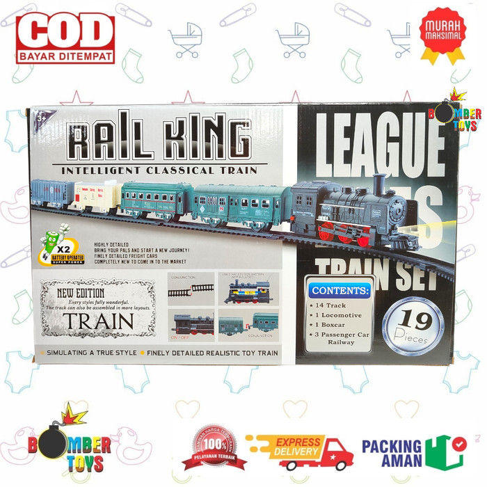 MAINAN ANAK KERETA API RAIL KING 19 PCS CLASSIC TRAIN LOCOMOTIF LOCO ...