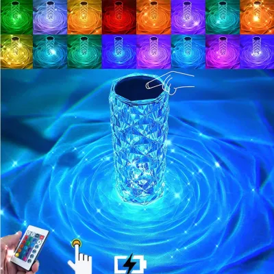 16-Color Crystal Atmosphere Lamp Touch Night Lamp Bedroom Rechargeable Flower Lamp Shade Bedroom