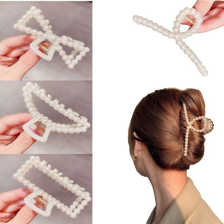 5 Pack Large Pearl Hair Clips White Hair Clips Thickened Long Hair Clips  Women And Girls Hair Clips