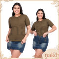 NAKD FASHION EUNISE PLUS SIZE BASIC DAILY CASUAL ROUND NECK KNITTED BLOUSE TOP FOR WOMEN L-2XL 5082. 