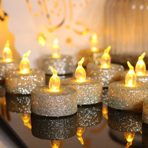 1pcs Flameless Candles LED Light Gold Powder Tea Lamp For Valentines Day Home Party Atmosphere New Year Decor
