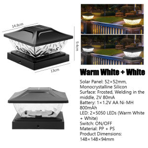 Solar Gate Light Waterproof Outdoor Pillar Column Head Lamp LED Garden Villa Fence Wall Landscape Lampu Taman
