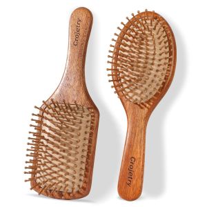 2-Piece Bamboo Hair Brush Set for (Oval & Square) - Natural Wooden Scalp Massage Brush with Bamboo BristlesDetangling Hairbrush for WomenMenAll Hair Types - Ergonomic Handle