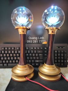 Đèn thờ bàn Phật Gia tiên Thần tài... quả cầu pha lê đèn đổi màu ( 1 cặp)-32cm