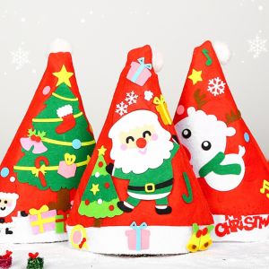 STKE ผ้าไม่ทอ หมวกซานต้าทำมือ แหวนกริส ซานตาคลอส หมวก KRISS kringle มอนเตสซอรี่ ต้นคริสมาสต์ หมวกศิลปะคริสต์มาสสำหรับเด็ก คริสมาสต์