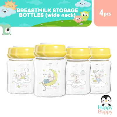 Huppy Buppy Breastmilk Storage Bottle Wide Neck BPA Free Bottles 4 Pieces