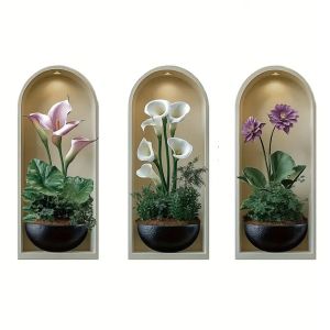 INNEED Self-Adhesive Green Tree Wall Sticker 2D/3D Easy To Peel Plant Wall Sticker Fresh Waterproof Plant Pot Stickers for Office Living Room Study Cabinet