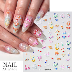 Beach Vacation Bikini Swimsuit Nail Art Sticker Summer Beachwear Swimsuit Pants Manicure Seaside Slippers Glasses Hat Nail Decal h260819