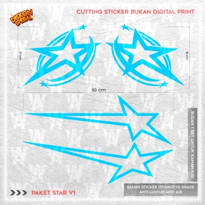 STIKER BINTANG CUTTING STICKER UNTUK BODY MOTOR - HELM 1 SET KANAN KIRI V1