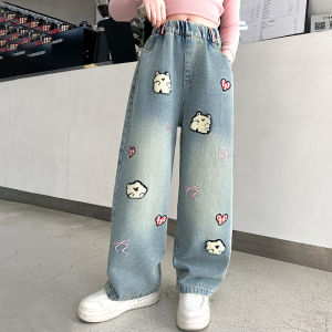 กางเกงเด็กผู้หญิง กางเกงยีนส์เด็กผู้หญิง เสื้อผ้าเด็กผู้หญิง ดีไซน์ปัก เวอร์ชั่นเกาหลี แฟชั่น ขากว้าง 7-15 ปี จัดส่งจากประเทศไทย