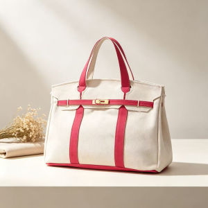 High-end womens canvas polka dot large-capacity tote bag platinum color contrasting design versatile for commuting and everyday use