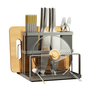 5 In 1 Kitchen Utensil Rack Organizer Knife Holder With Drain Pan Tableware Storage Rack Kitchen Racks Organizer Steel Cutlery Knife Spoon Fork Cutting Board Utensils Holder For Home