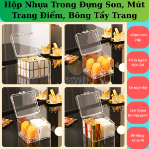 Hộp Đựng Mỹ Phẩm Trong Suốt Chia Ngăn Đa Năng -Hộp Đựng Dụng Cụ Trang Điểm Mini Acrylic -Hộp Đựng Bông Tẩy Trang Tăm Bông Mút Makeup