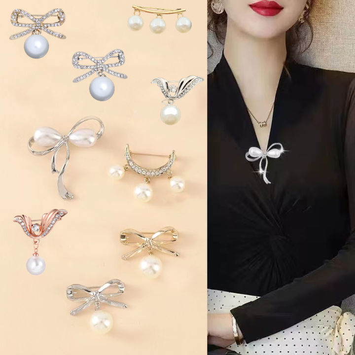 Neckline Anti Slip Pearl Buckle Safety Pin Fixed Clothing Brooch Female