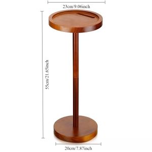 Round Wooden Side Table Drink Table with Phone Holder Nightstand Side Table Storage Desk Coffee Table for Bedroom