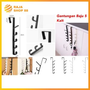 Gantungan Baju Belakang Pintu 5 Kait Tanpa Paku Hanger Gantungan Baju Tas Topi 5 Hook Serbaguna