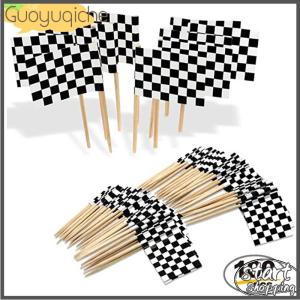 【Guoyuqiche】 100pcs Racing Flag Toothpicks Wood Checkered Flag Picks Appetizer Toothpicks