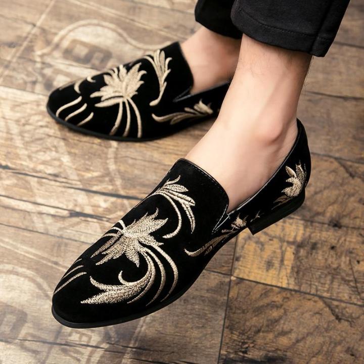 2021 Men's Fashion Suede Leather Embroidery Loafers Mens