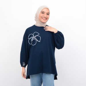 Syana Blouse Oversize Blus Kaos Kasual Motif Floral Bunga Lengan Balon Atasan Wanita Terbaru Deloza