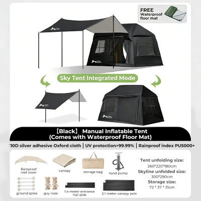Magic Pocket Air Inflatable Tent Outdoor Camping Large Area Air Pump Family Multi-person Cabin Tent Khemah kembung