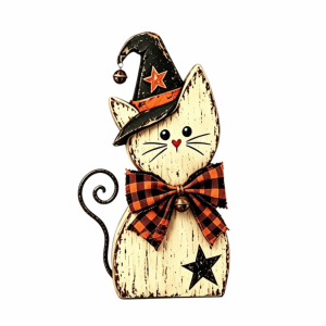 YOUSHI TOP Vintage Witch Cat Decor Double Side Rustic Decoration Halloween Centerpiece Gothic Halloween Figurine Set Mantel Decor