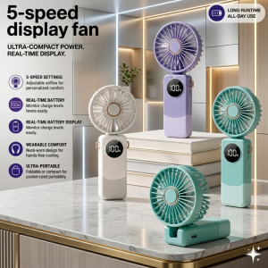 BLM : 5-speed Mini Fan Adjustable Cooling Handheld Fan with Battery Display Charging Mobile