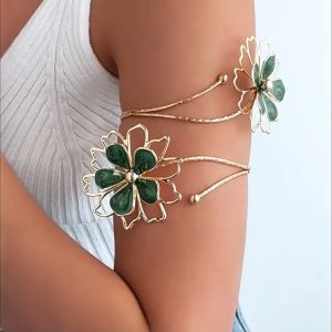 Elegant Enamel Glaze Flower Bracelet Adjustable Floral Open Arm Bangle Cuff Armlet Armband Gift