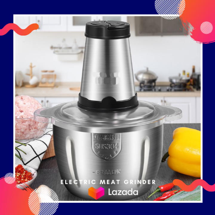 2 Speed 304Stainless Steel Electric Chopper Meat Grinder Mincer Food