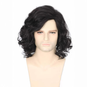 Cross-border new mens wig Amazon hot-selling black fluffy short curly hair partial bangs chemical fiber headgear wig