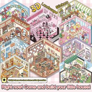 CREATIVE PAVILION Capibara công chúa dễ thương Miếng dán phong cảnh 3D Hoạt hình Giảm căng thẳng Nhãn dán cảnh cabin bỏ túi Quà Tặng Tự làm Miếng dán phong cảnh thu nhỏ Dành cho người lớn trẻ em