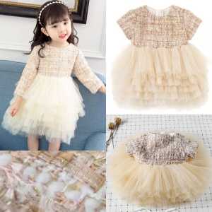 Dress pesta anak import tutu putih krem 1-6th model korea lengan panjang / pendek layer gaun mewah impor