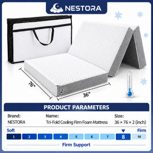 NESTORA SG Stock 2/3/4Inch Tri Fold Cooling Foam Mattress Single Foldable Portable Floor Mattress Guest Bed Breathable Removable Cover Space Saving Design