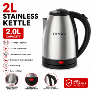 PANSON 2L Electric kettle 1500W 304 stainless steel automatic power-off rapid heating to prevent burns COD