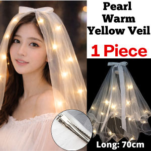 LED Luminous Bridal Veil Hairpins Children girl Princess Bride Wedding Bowknot Ribbon Hairclip 发光蕾丝蝴蝶结珍珠头纱新娘婚纱头饰