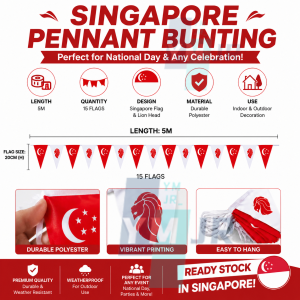 【Local Ready Stock】 NDP Singapore Red & White Triangular Flag Bunting Banner 3.5M/5M National Day Party Decoration
