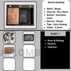 SINK KITCHEN 6545 CM Hitam TYPE HSJ / Bak Cuci Piring 1 Lubang Hitam Premium 6545HSJ
