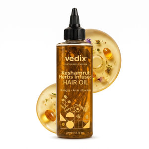 Vedix Keshamrut Herbal Hair Oil with Rosemary Amla & Bhringraj | Nourishing Scalp & Hair Oil for Thicker Stronger Looking Hair | 16+ Herbs (200 ml)