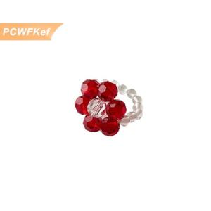 【PCWFKef】 Cổ Điển Pha Lê Đính Cườm Hoa Đàn Hồi Nhẫn Hạt Gạo Handmade Dệt Hoa Nhẫn Cho Phụ Nữ Bohemian Đồ Trang Sức Cô Gái Bên Quà Tặng