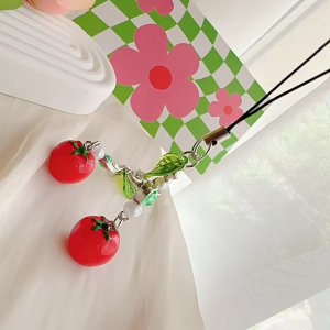 Bắt mắt phong cách cà chua cô gái Keychain Mặt dây chuyền quyến rũ với Lá Thiết kế xách tay Fahsion Phụ kiện cho sử dụng thường nhật