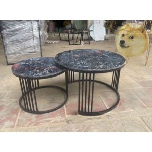 Bàn Trà Đôi Sofa Bàn Trà Mặt Đá Tròn Chân Sắt 5 Nan Cafe Phòng Khách