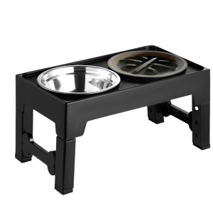 แท่นวางชามอาหารสุนัขปรับระดับได้พร้อมที่ให้อาหารช้าและสแตนเลส2จานสำหรับสุนัขส่วนใหญ่ขนาด