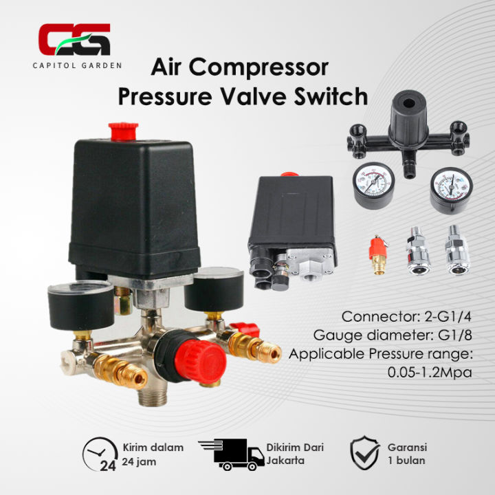 SET LENGKAP Otomatis Kompresor Set 4 Way Jalur Automatic Pressure Switch Kran Safety Valve