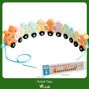 Hntob 39cm Wooden Twister Worm Digital Train Learning Parent-Kid Early Educational String Brain Toy