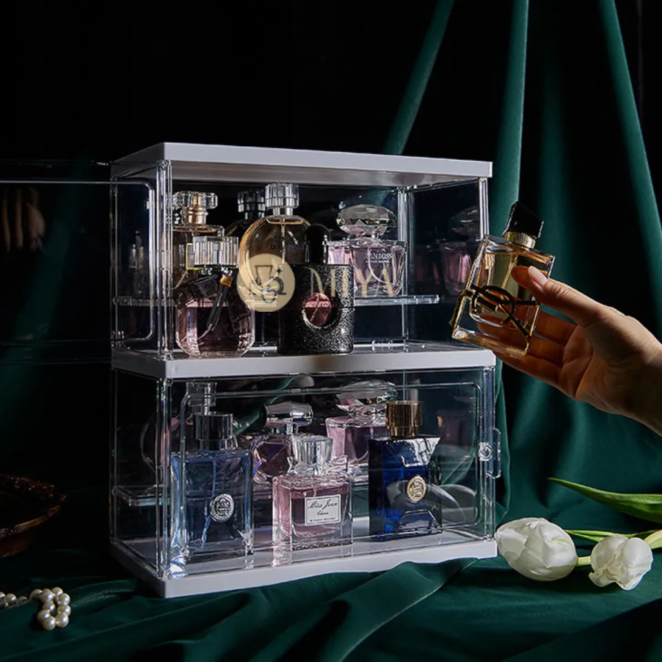 Perfume Organizer Storage Box Transparent With Door With Lid Rak